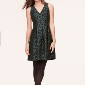 Loft Sleeveless Jade And Black Leopard Print Dress